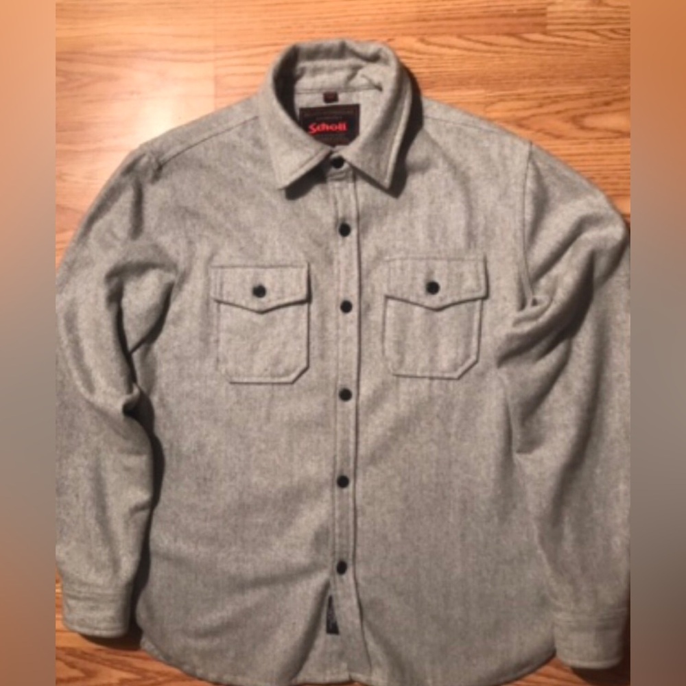Schott NYC Light Gray Wool Blend CPO Shirt Jacket Mens M Button Up